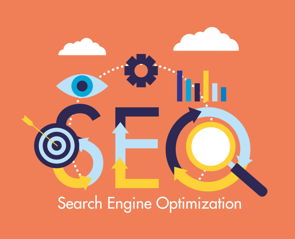 search engine optimization search engine optimization target gear analysis vector illustration